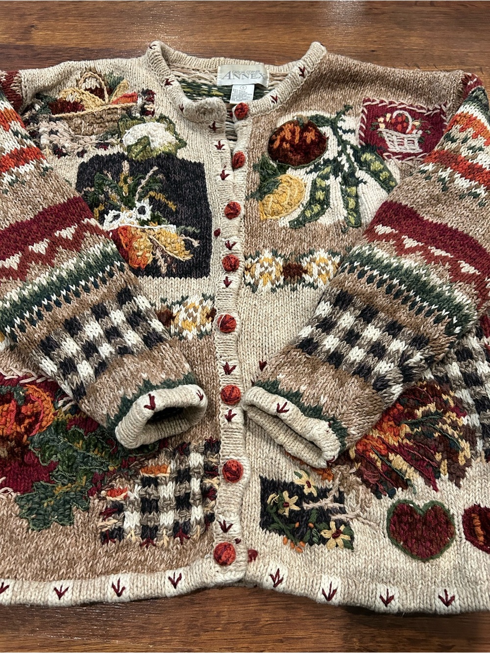 Cottage Core Sweater 90s Vintage Knit Chicken Fall Autumn Granny Cardigan Small - Picture 8 of 10